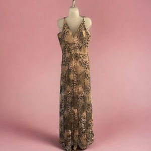 Dress the Population Deep V Floral Lace Gown